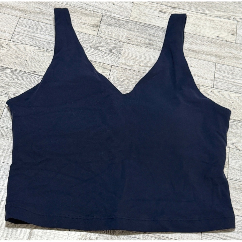 Athleta Aurora V-Neck Crop Tank Navy Blue Small Internal Shelf Bra Yoga Top